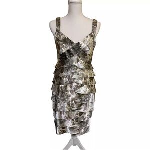 🆕 London Times Size 8 Floral Satin Lined Layered Shutter Silver & Greys Dress